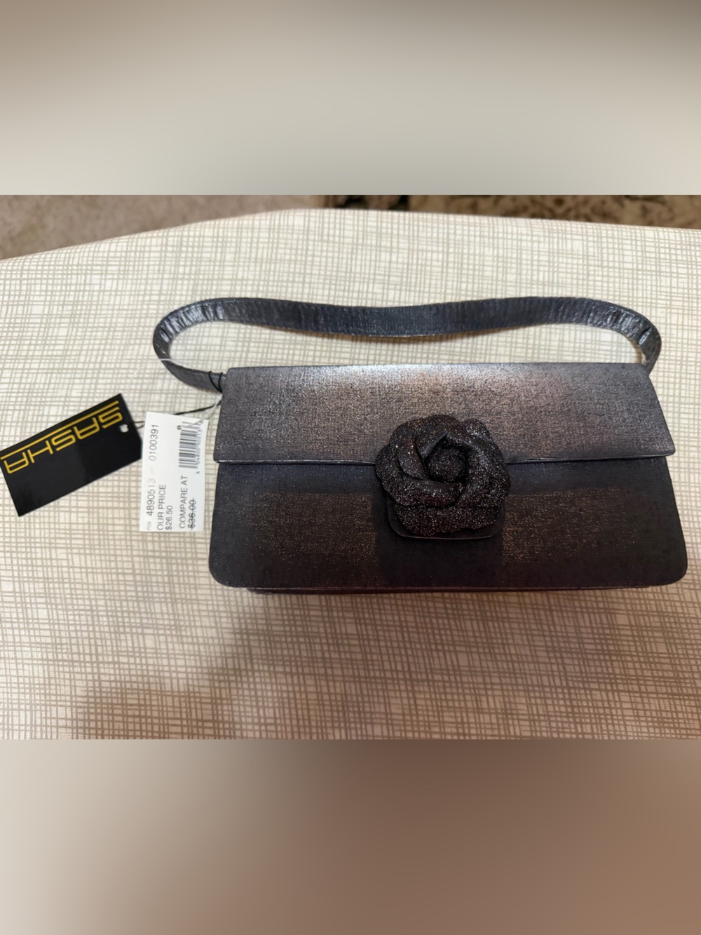 SASHA Gray Shimmer Floral Clutch